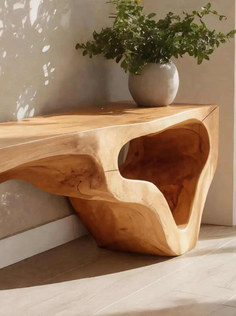 Sculptural Bench With Curved Carved Design For Entryway - view 5 of 8