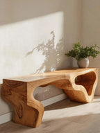 Sculptural Bench With Curved Carved Design For Entryway - view 3 of 8
