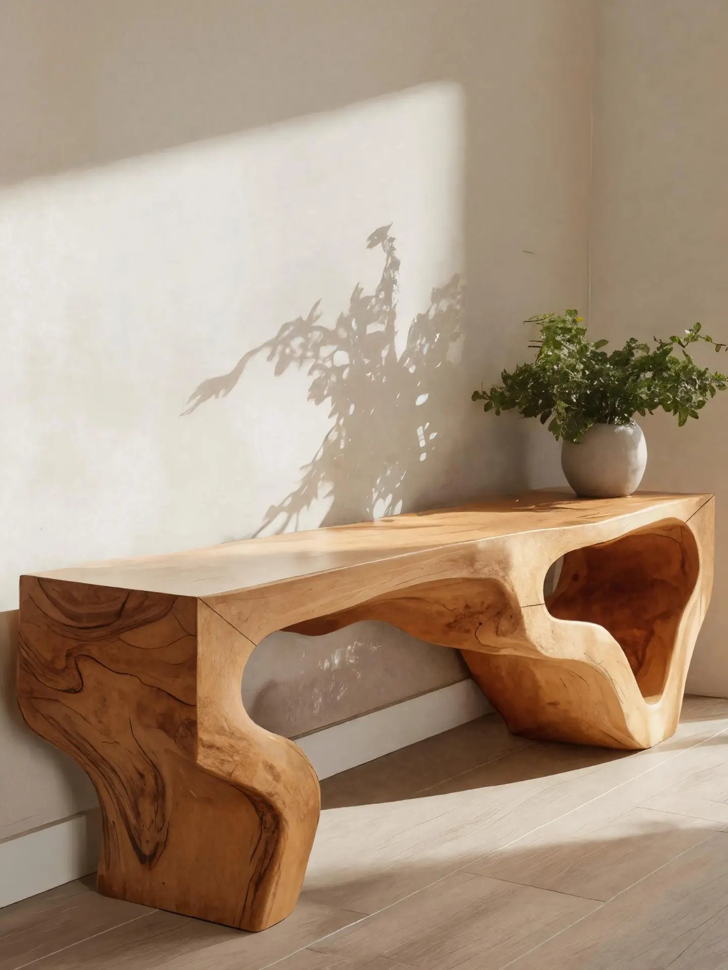 Sculptural Bench With Curved Carved Design For Entryway - view 3 of 8