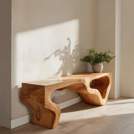 Sculptural Bench With Curved Carved Design For Entryway - view 1 of 8