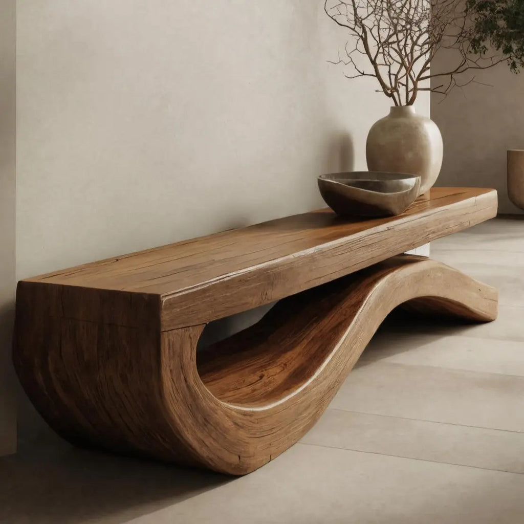 Modern Bench With Flowing Curved Base For Entryway - view 2 of 7