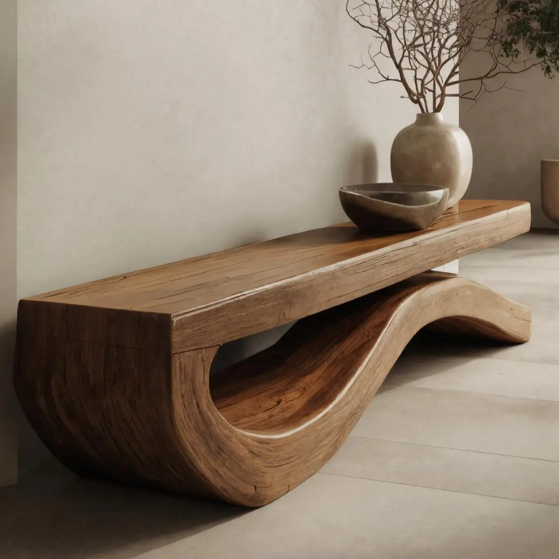 Modern Bench With Flowing Curved Base For Entryway - view 2 of 7