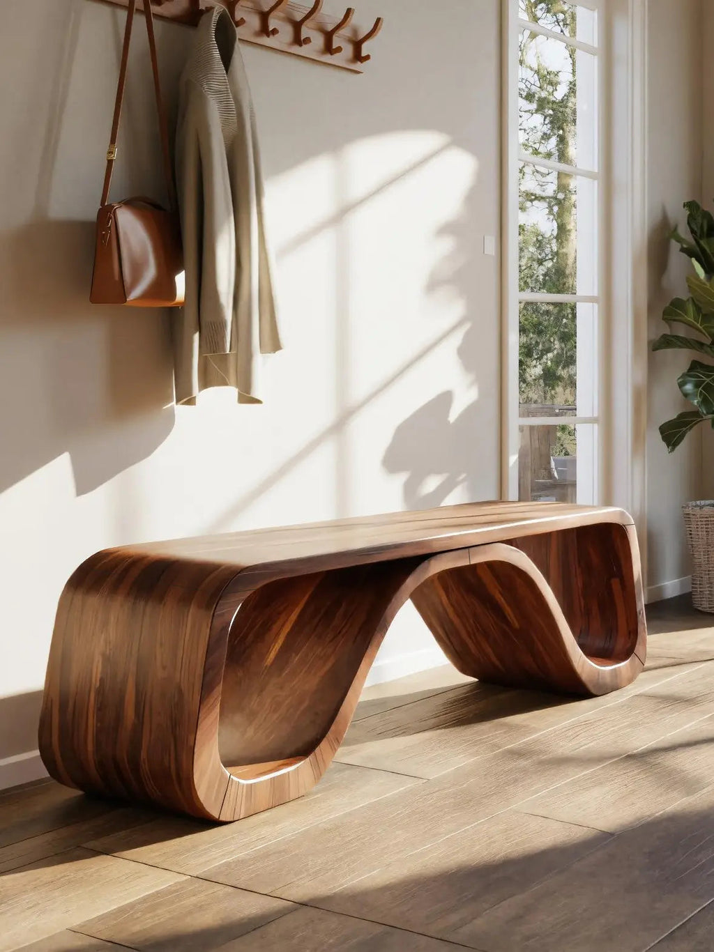 Modern Sculptural Bench With Curved Design For Hallway - view 3 of 8