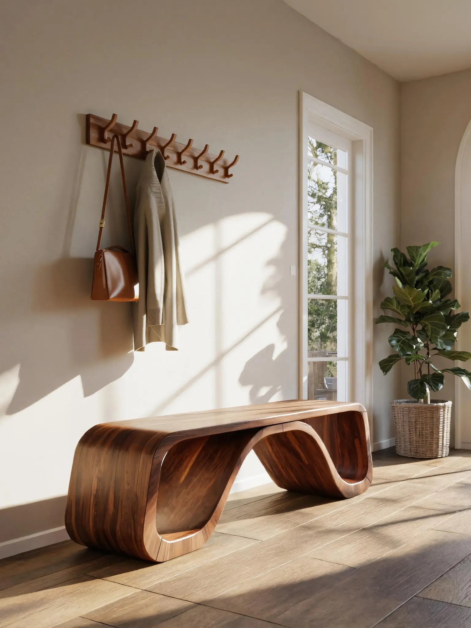 Modern Sculptural Bench With Curved Design For Hallway - view 2 of 8