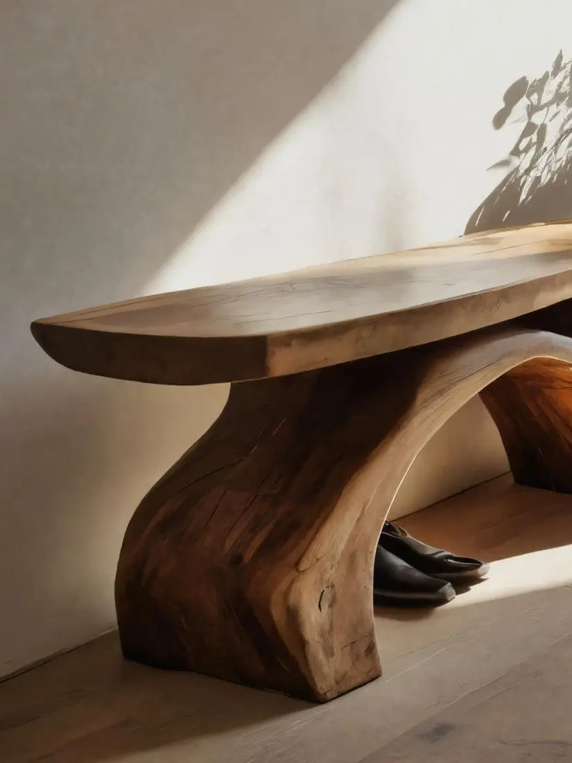 Rustic Bench With Curved Base For Living Room - view 4 of 8
