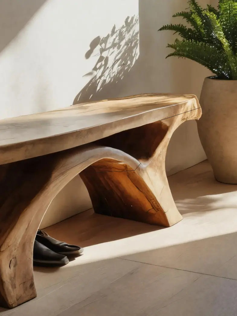 Rustic Bench With Curved Base For Living Room - view 5 of 8