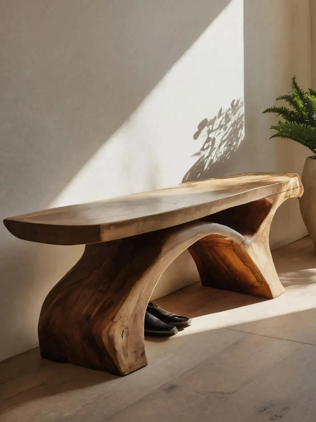 Rustic Bench With Curved Base For Living Room - view 3 of 8