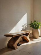 Rustic Bench With Curved Base For Living Room - view 2 of 8