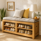 Solid Wood Entryway Bench with Shoe Storage Shelves, Rustic Hallway Organizer - view 5 of 7