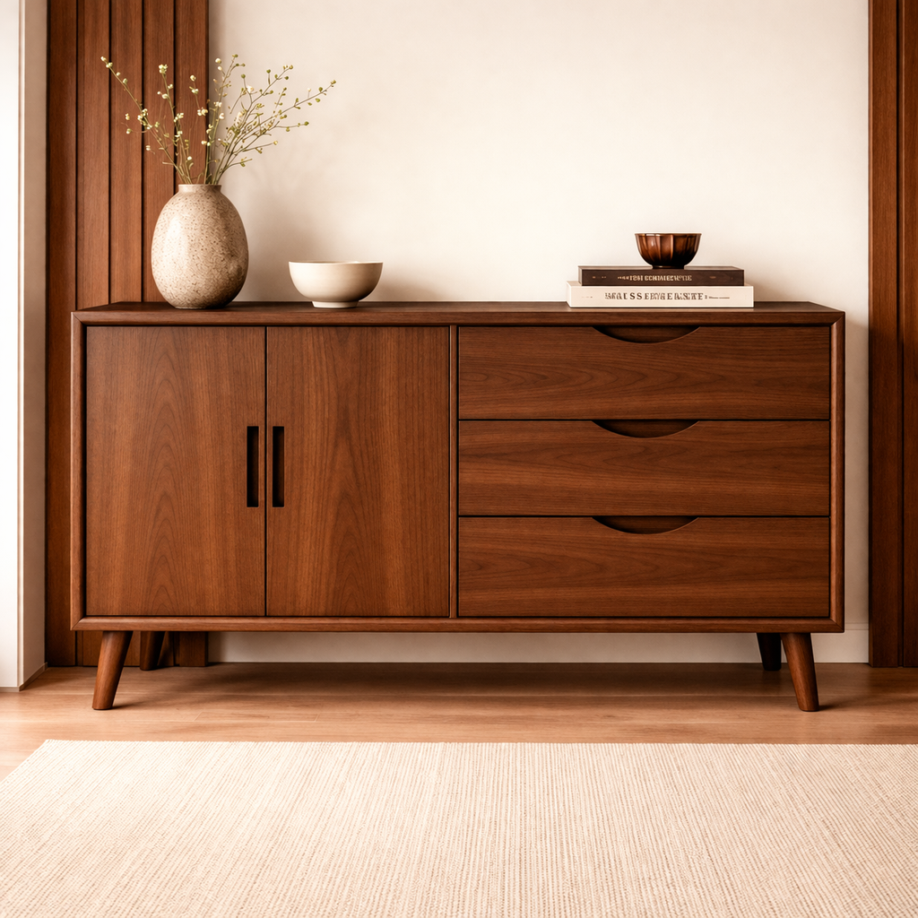 Solid Wood Console Cabinet with Drawers and Doors – Modern Storage Sideboard - view 2 of 7