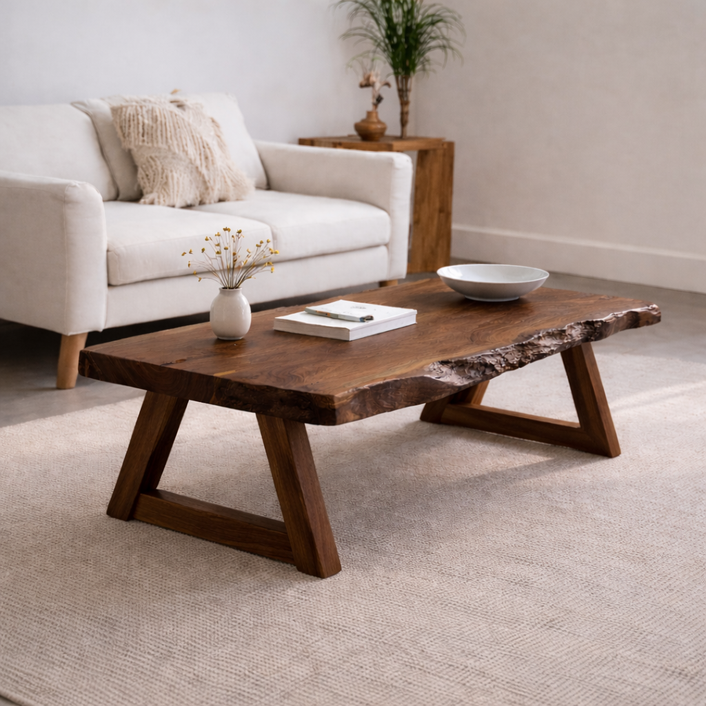 Handcrafted Live Edge Wood Coffee Table – Solid Wood Rustic Center Table - view 3 of 7