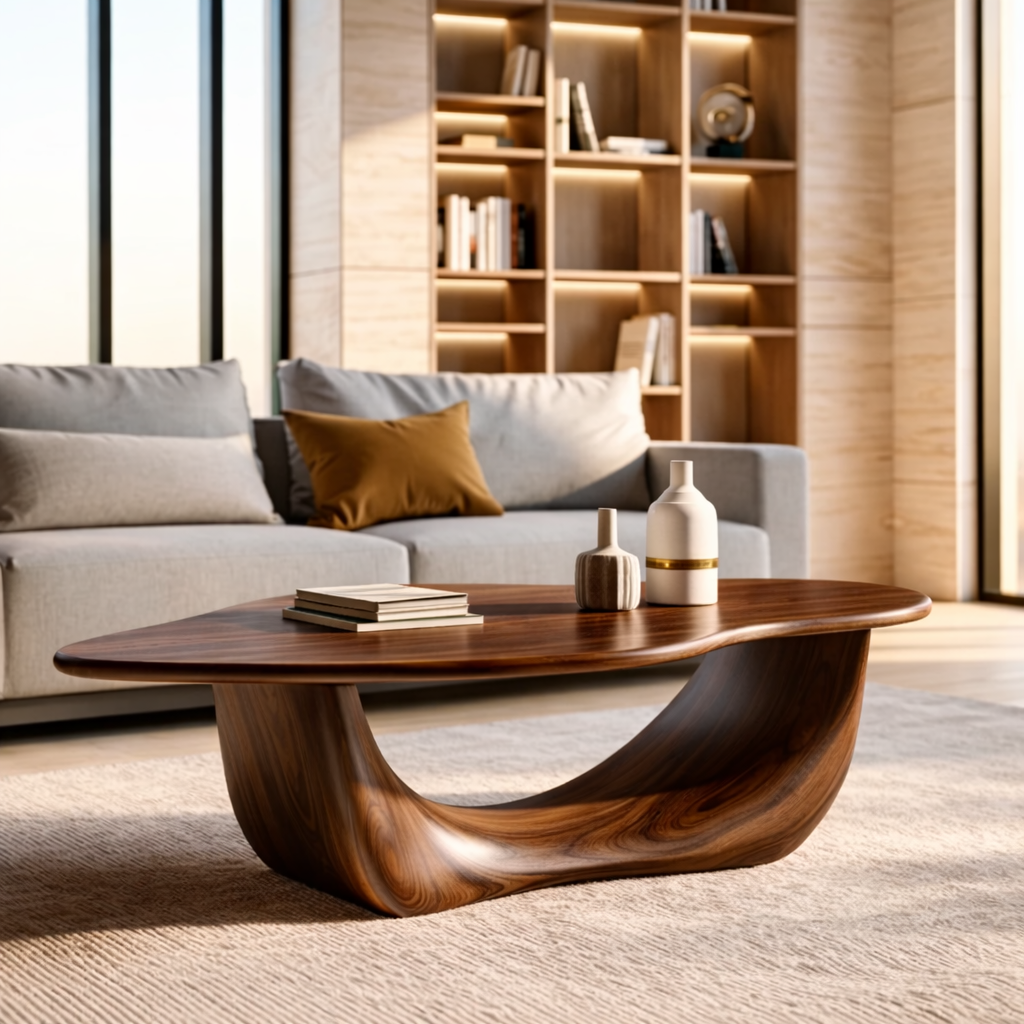 Organic Sculptural Coffee Table with Curved Base, Modern Living Room Centerpiece - view 3 of 7