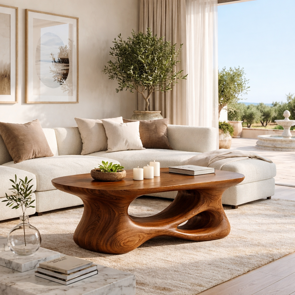 Sculptural Wooden Coffee Table with Curved Modern Design - view 2 of 7
