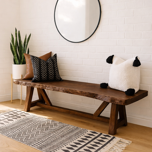 Live Edge Solid Wood Bench, Rustic Farmhouse Entryway Dining Seat - view 1 of 7