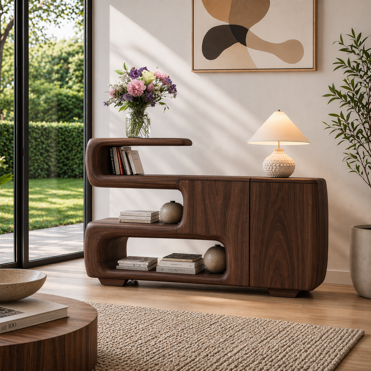 Solid Wood Console Sideboard – Sculptural Modern Storage Cabinet - view 2 of 7