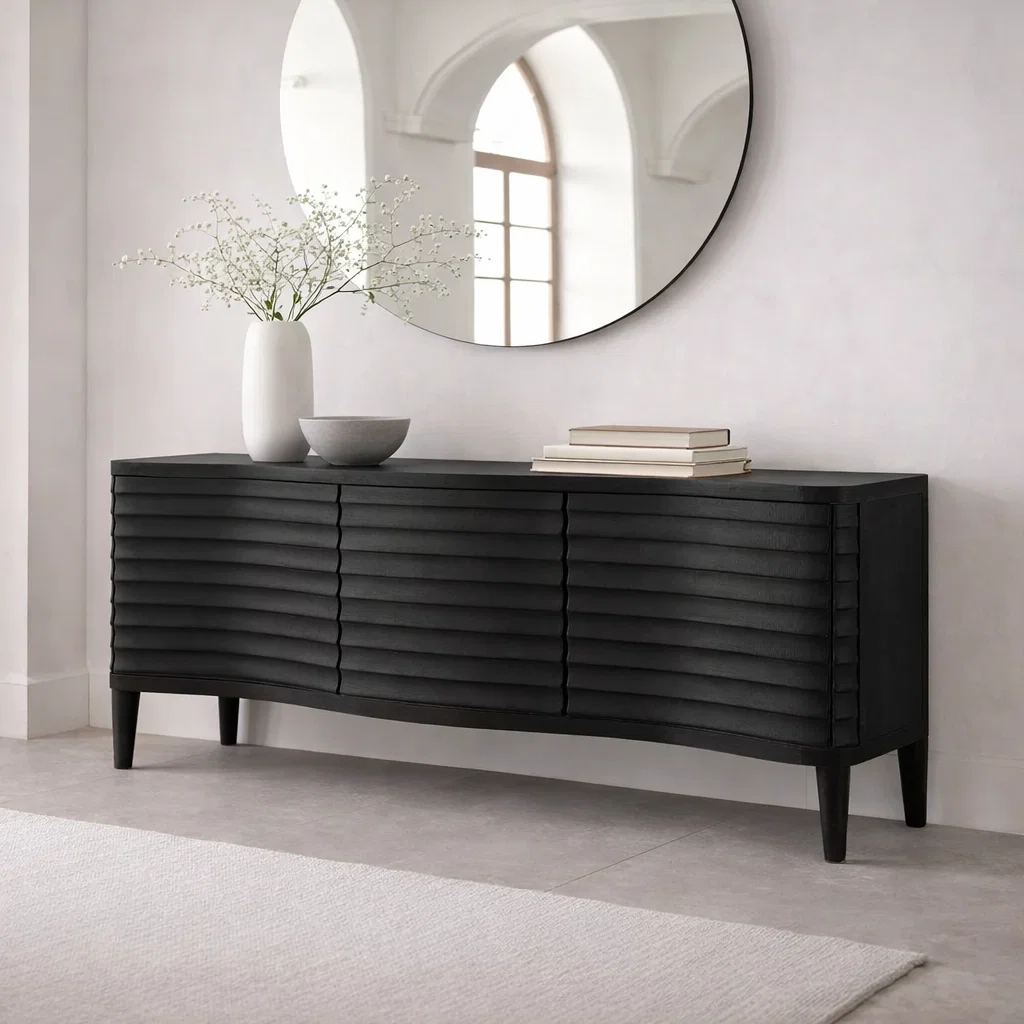 Solid Wood Console Table with Fluted Front – Modern Entryway Storage Sideboard - view 4 of 7