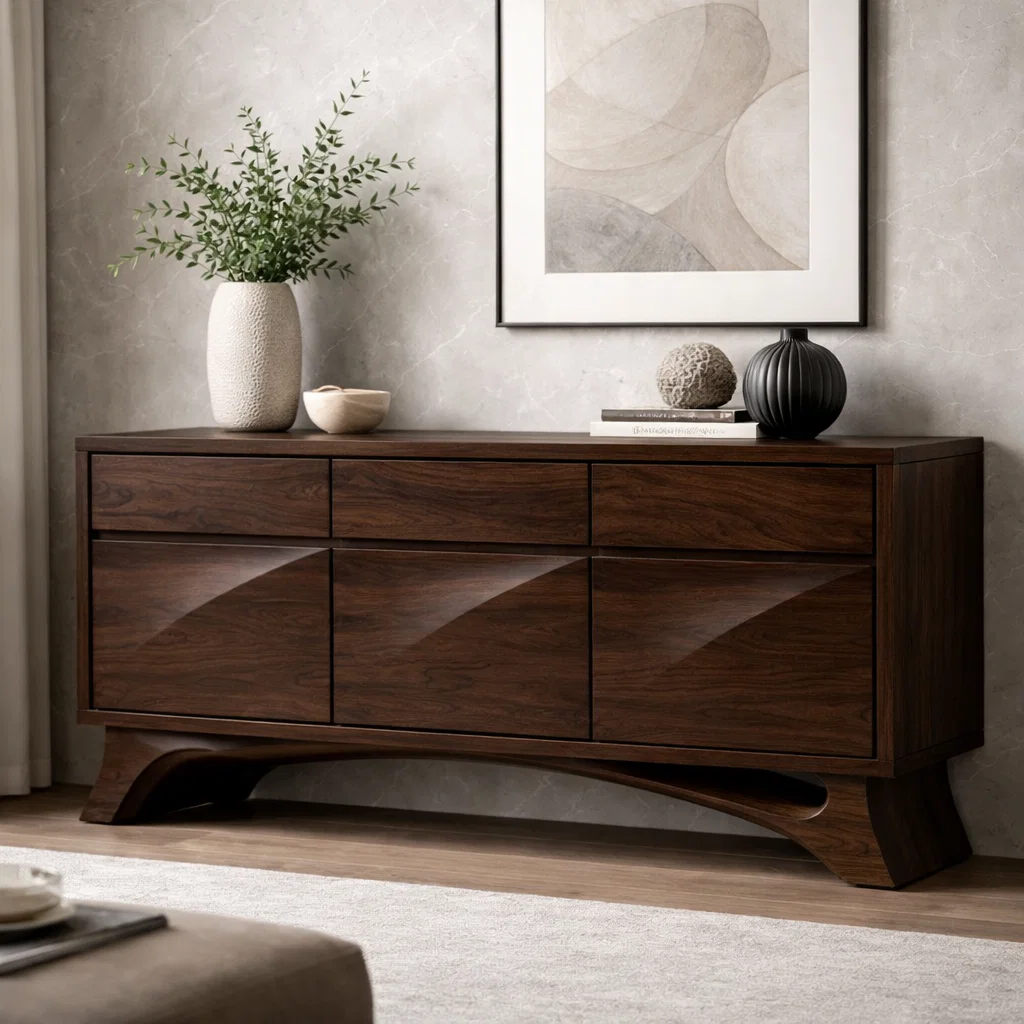 Solid Wood Console Cabinet with Drawers – Modern Walnut Sideboard Storage - view 2 of 7
