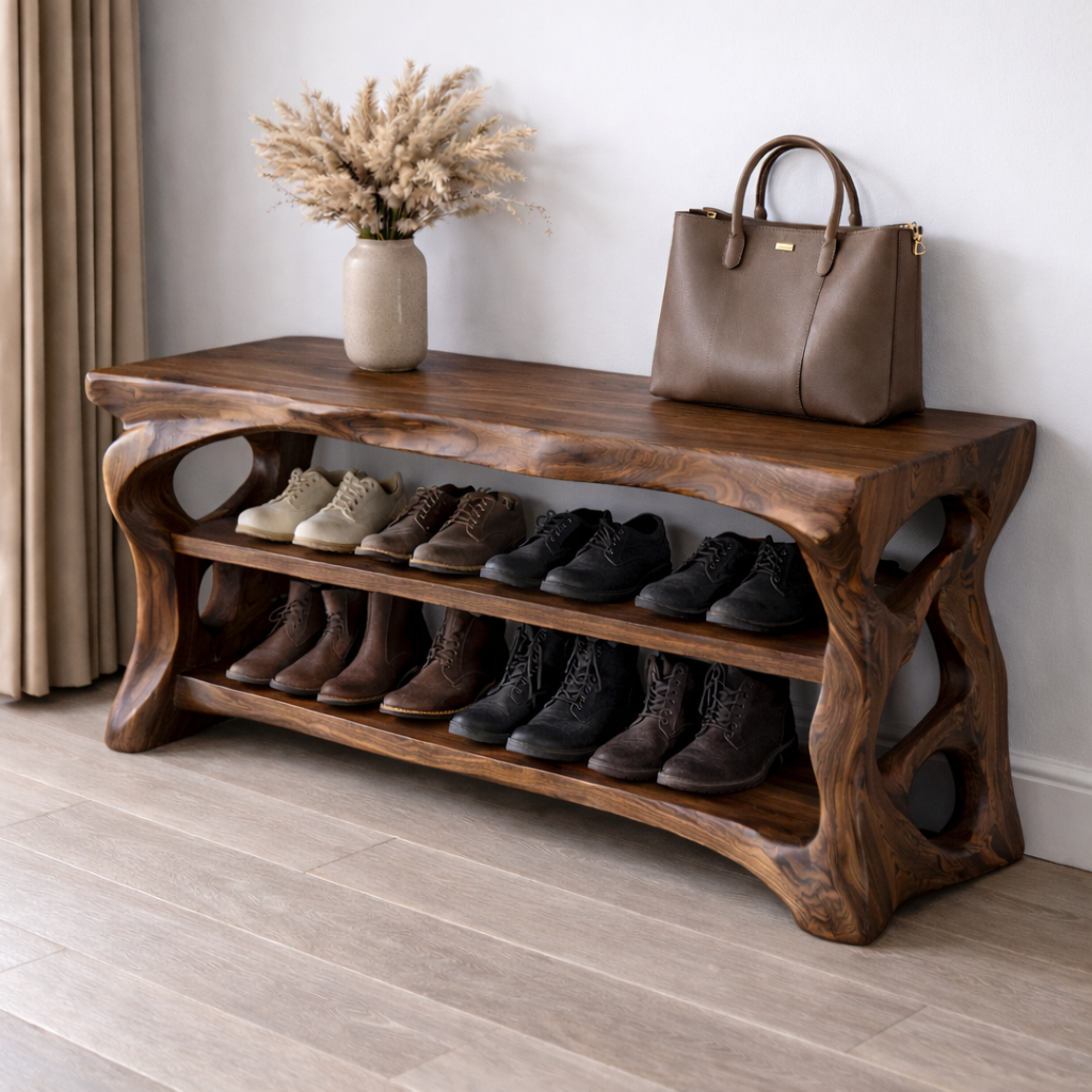 Solid Wood Entryway Bench with Shoe Storage Shelf – Rustic Natural Wood Shoe Rack - view 2 of 7