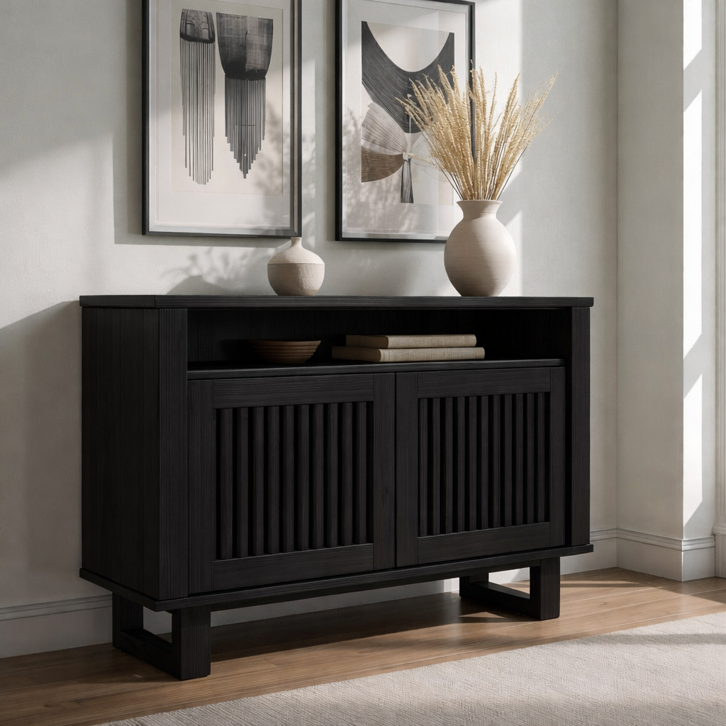 Modern Console Cabinet with Vertical Slatted Doors – Elegant Storage Solution - view 4 of 7