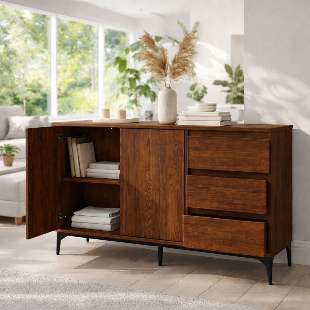 Solid Wood Sideboard Cabinet with Drawers and Shelves - view 2 of 7