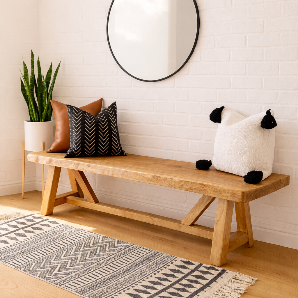 Live Edge Solid Wood Bench, Rustic Farmhouse Entryway Dining Seat - view 7 of 7