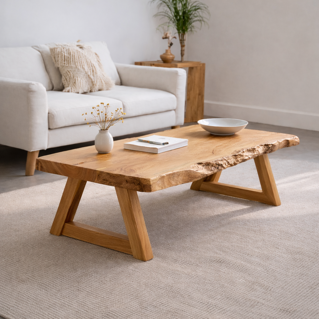 Handcrafted Live Edge Wood Coffee Table – Solid Wood Rustic Center Table - view 4 of 7