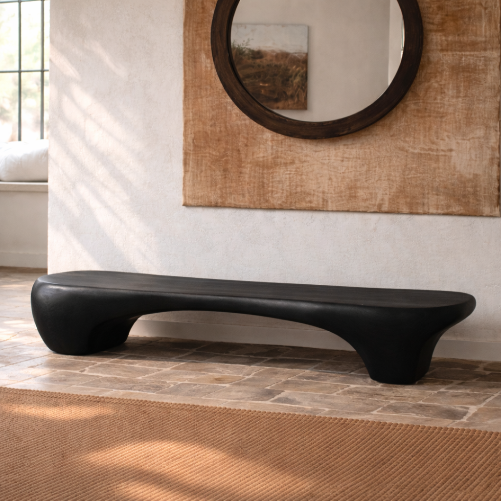 Organic Sculptural Solid Wood Bench, Modern Rustic Statement Seating - view 4 of 7