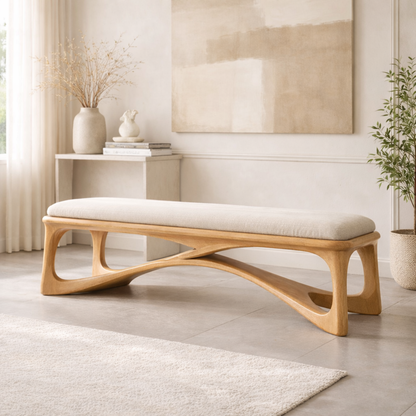Modern Upholstered Wooden Entryway Bench, Sculptural Hallway Seating for Luxury Homes - view 1 of 7