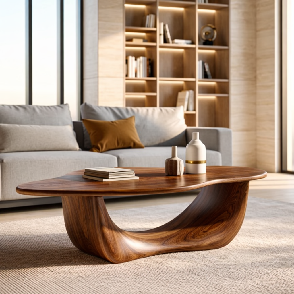 Organic Sculptural Coffee Table with Curved Base, Modern Living Room Centerpiece - view 2 of 7