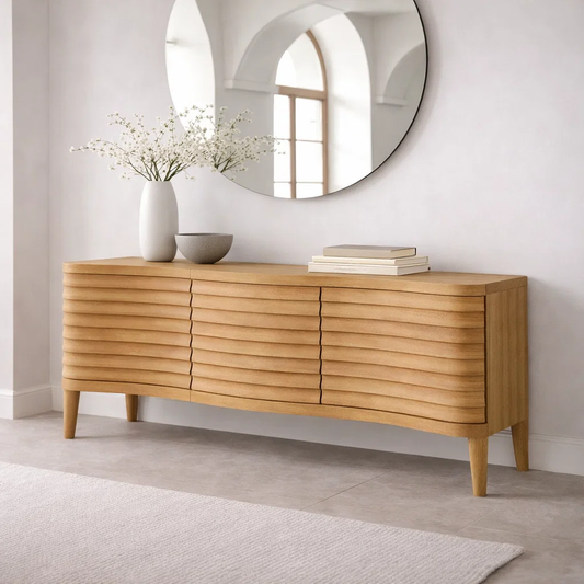 Solid Wood Console Table with Fluted Front – Modern Entryway Storage Sideboard - view 1 of 7