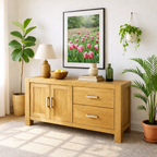 Solid Wood Console Table, Modern Wood Buffet Console with Doors and Drawers Storage - view 1 of 7