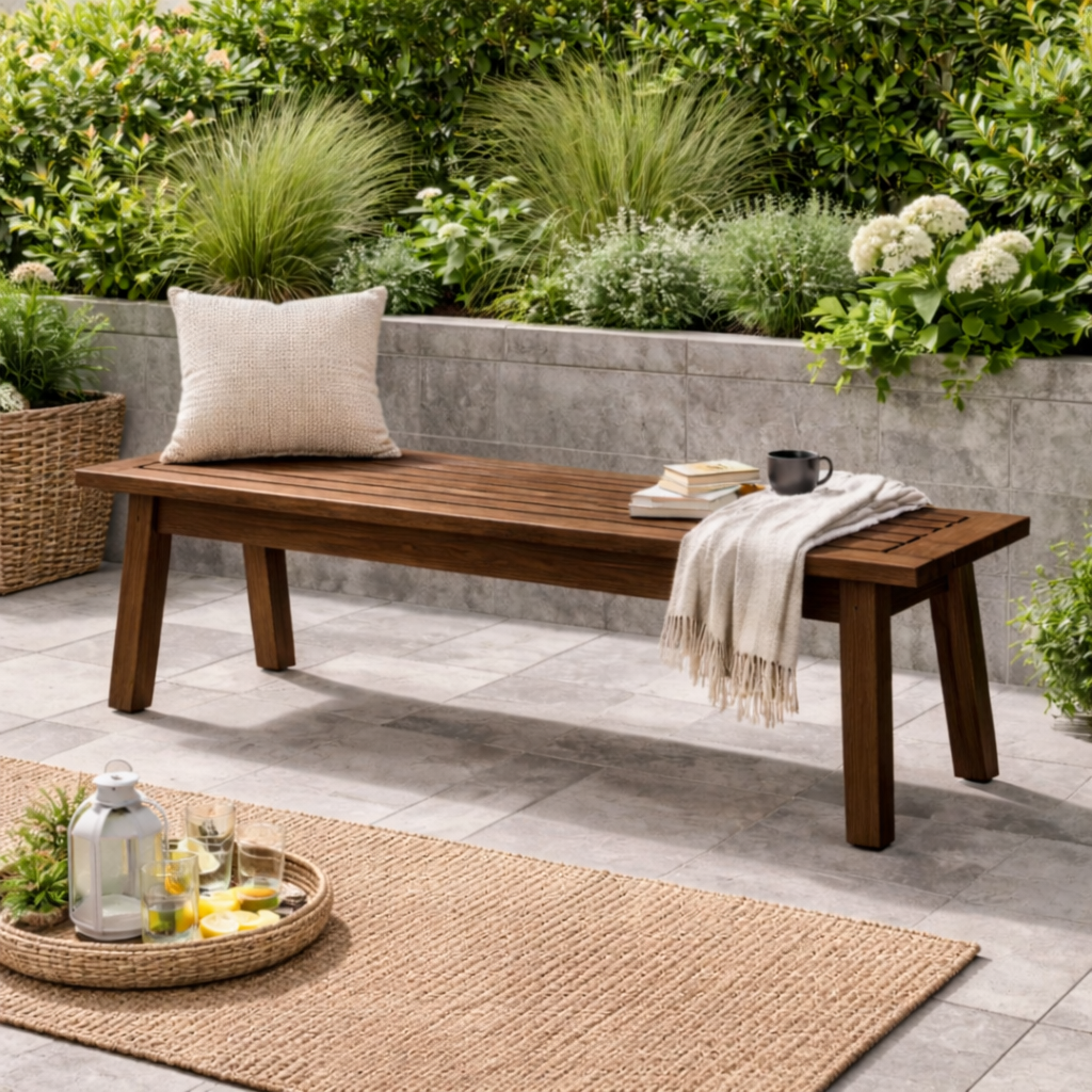 Outdoor Solid Wood Entryway Bench | Modern Patio & Garden Bench with Storage - view 3 of 7