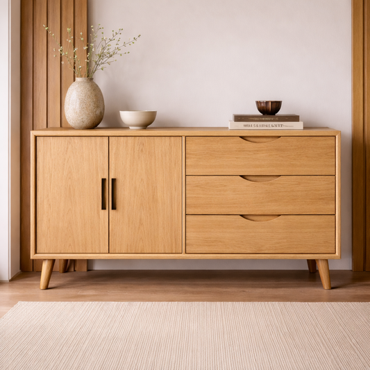 Solid Wood Console Cabinet with Drawers and Doors – Modern Storage Sideboard - view 1 of 7