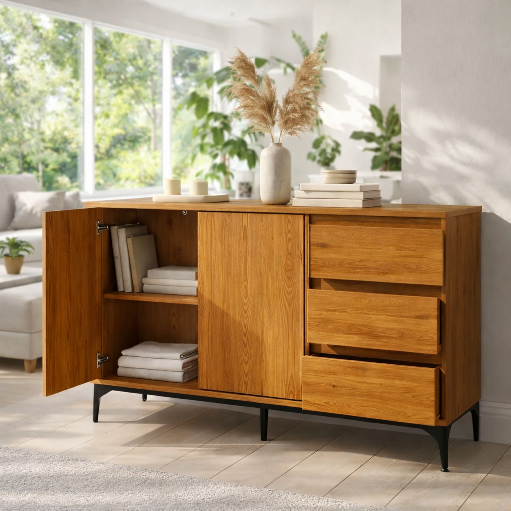 Solid Wood Sideboard Cabinet with Drawers and Shelves - view 3 of 7
