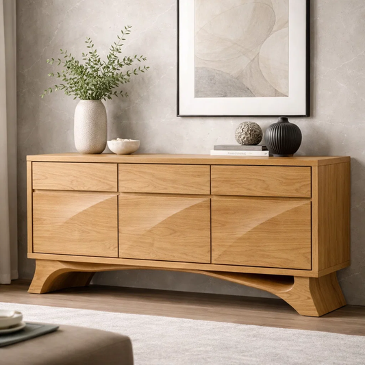 Solid Wood Console Cabinet with Drawers – Modern Walnut Sideboard Storage - view 1 of 7