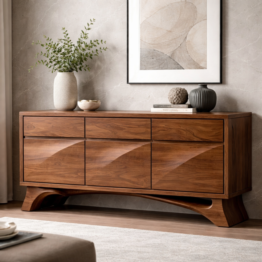Solid Wood Console Cabinet with Drawers – Modern Walnut Sideboard Storage - view 3 of 7