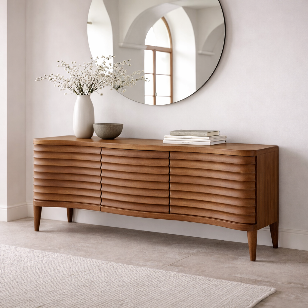 Solid Wood Console Table with Fluted Front – Modern Entryway Storage Sideboard - view 3 of 7