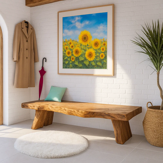 Solid Wood Entryway Bench with Sculptural Legs, Handmade Rustic Hallway Seat - view 1 of 7
