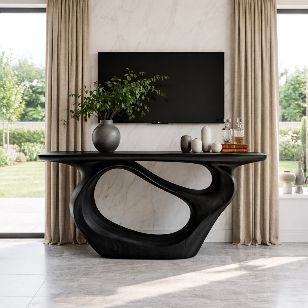 Solid Wood Console Table with Organic Curved Base, Modern Artistic Design - view 4 of 7