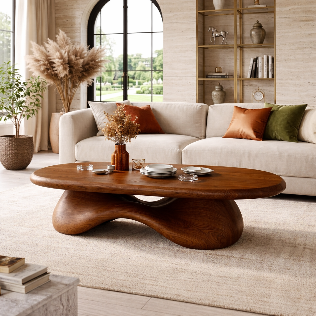 Modern Wooden Coffee Table with Elegant Curved Design - view 3 of 7