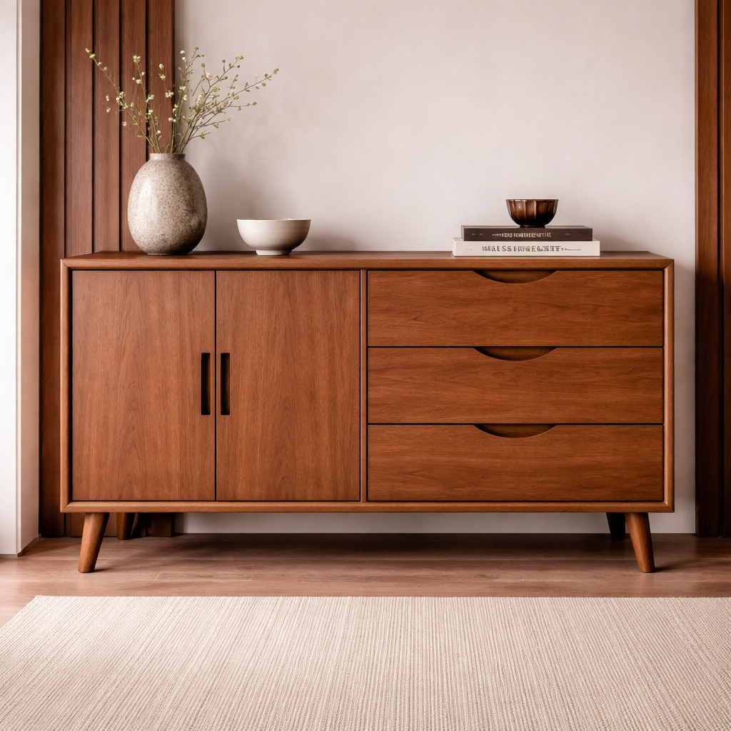 Solid Wood Console Cabinet with Drawers and Doors – Modern Storage Sideboard - view 3 of 7