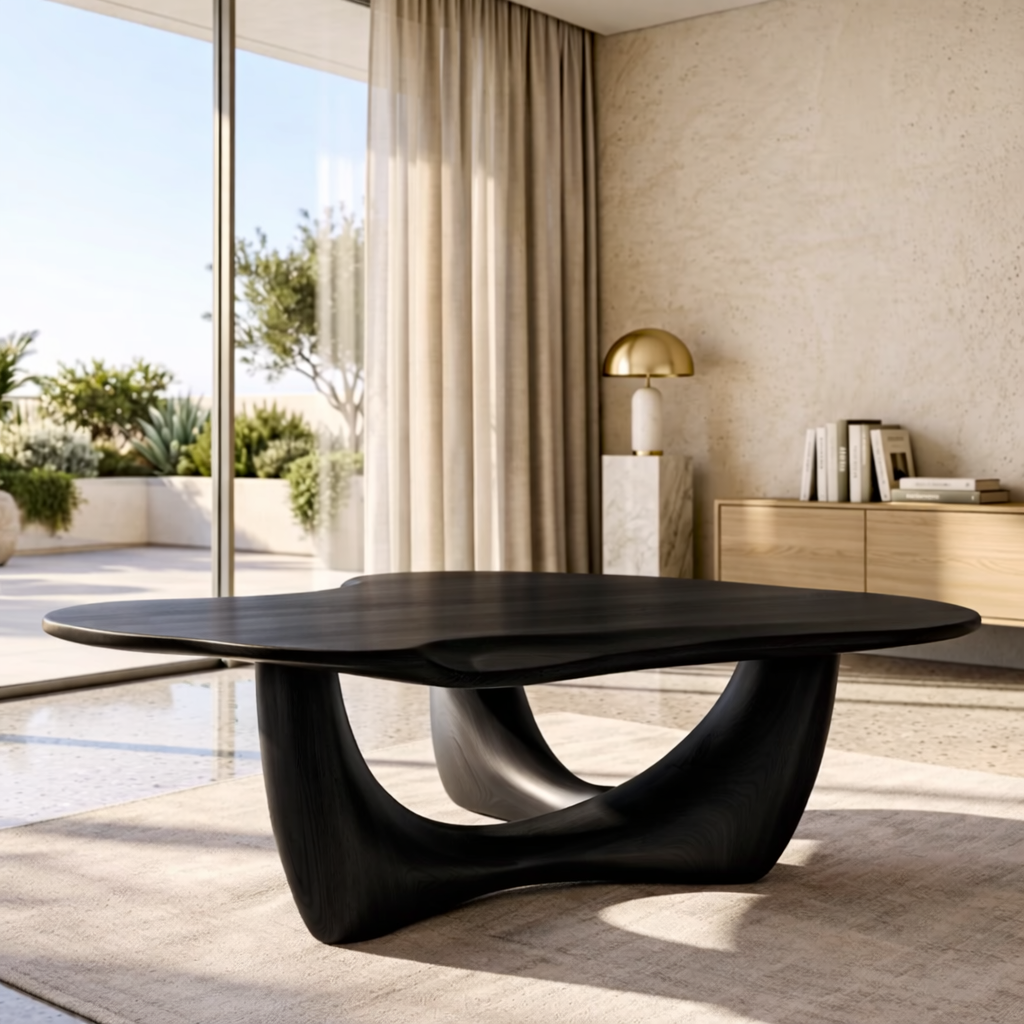 Organic Sculptural Coffee Table with Wave Base, Modern Minimalist Living Room Table - view 4 of 7