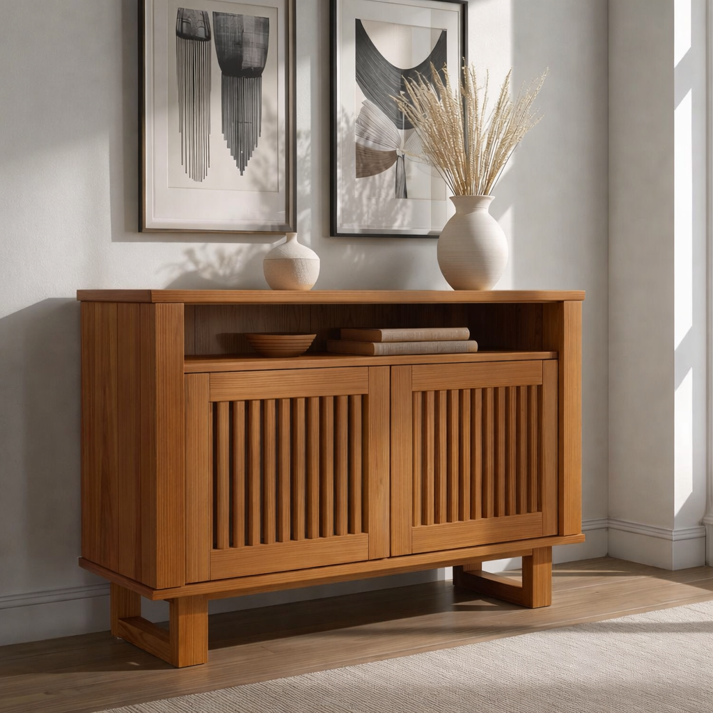 Modern Console Cabinet with Vertical Slatted Doors – Elegant Storage Solution - view 3 of 7