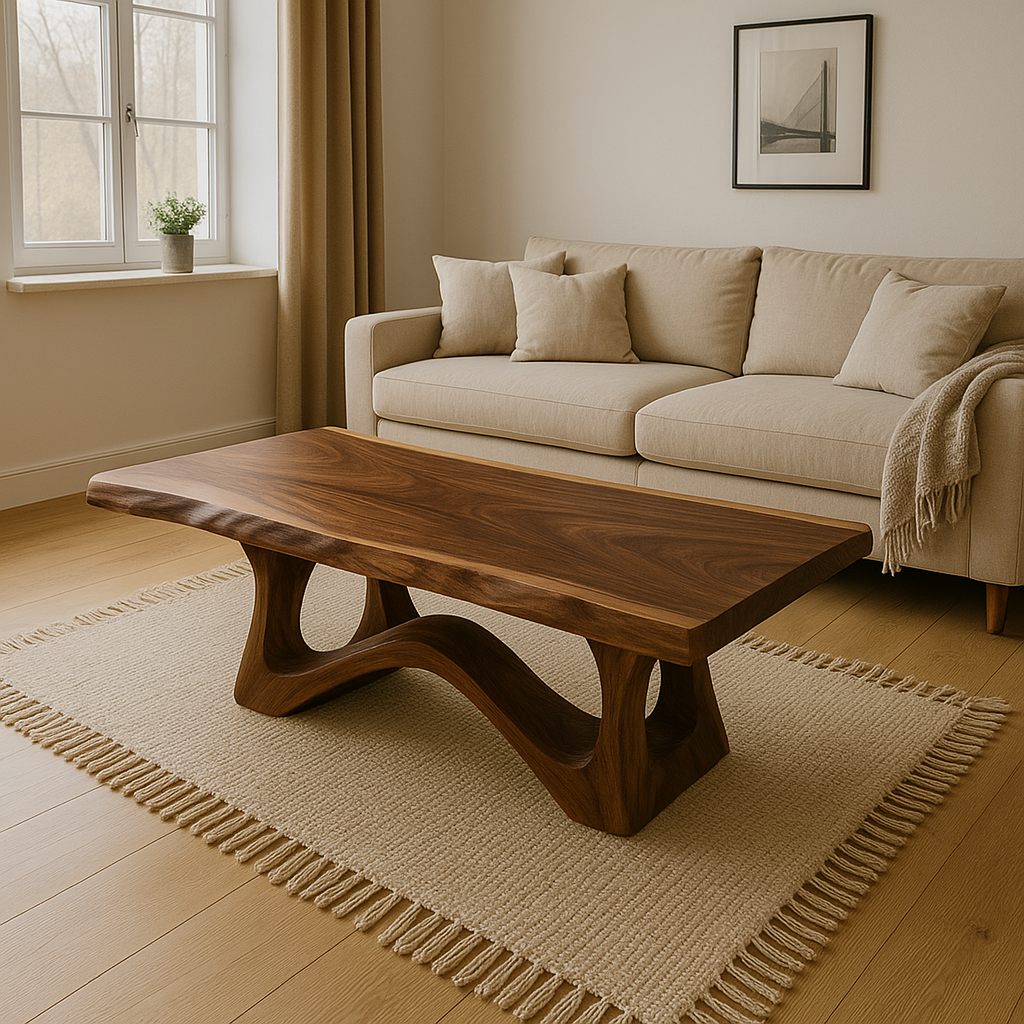 Modern Wooden Coffee Table with Curved Base – Solid Wood Living Room Center Table - view 1 of 7
