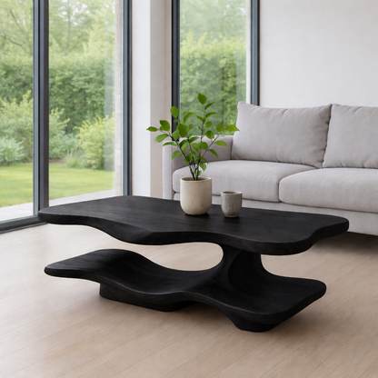 Solid Wood Coffee Table with Sculptural Curved Base and Organic Shape for Living Room - view 2 of 7