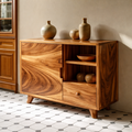 Solid Wood Console Cabinet - Mid-Century Modern with Open Shelving and Drawers - view 1 of 7