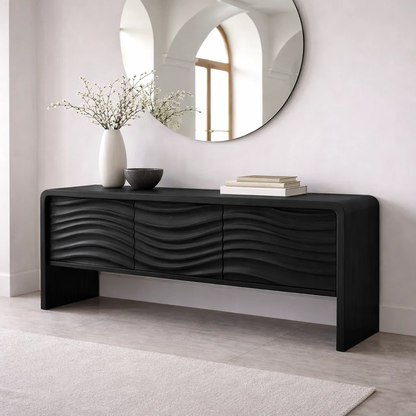 Solid Wood Console Table with Curved Frame and Wave Front – Modern Sideboard - view 4 of 7