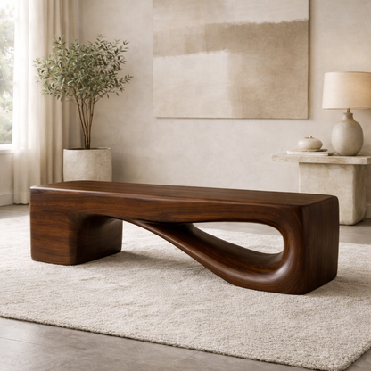 Modern Sculptural Wooden Entryway Bench, Curved Hallway Seating for Luxury Homes - view 3 of 7