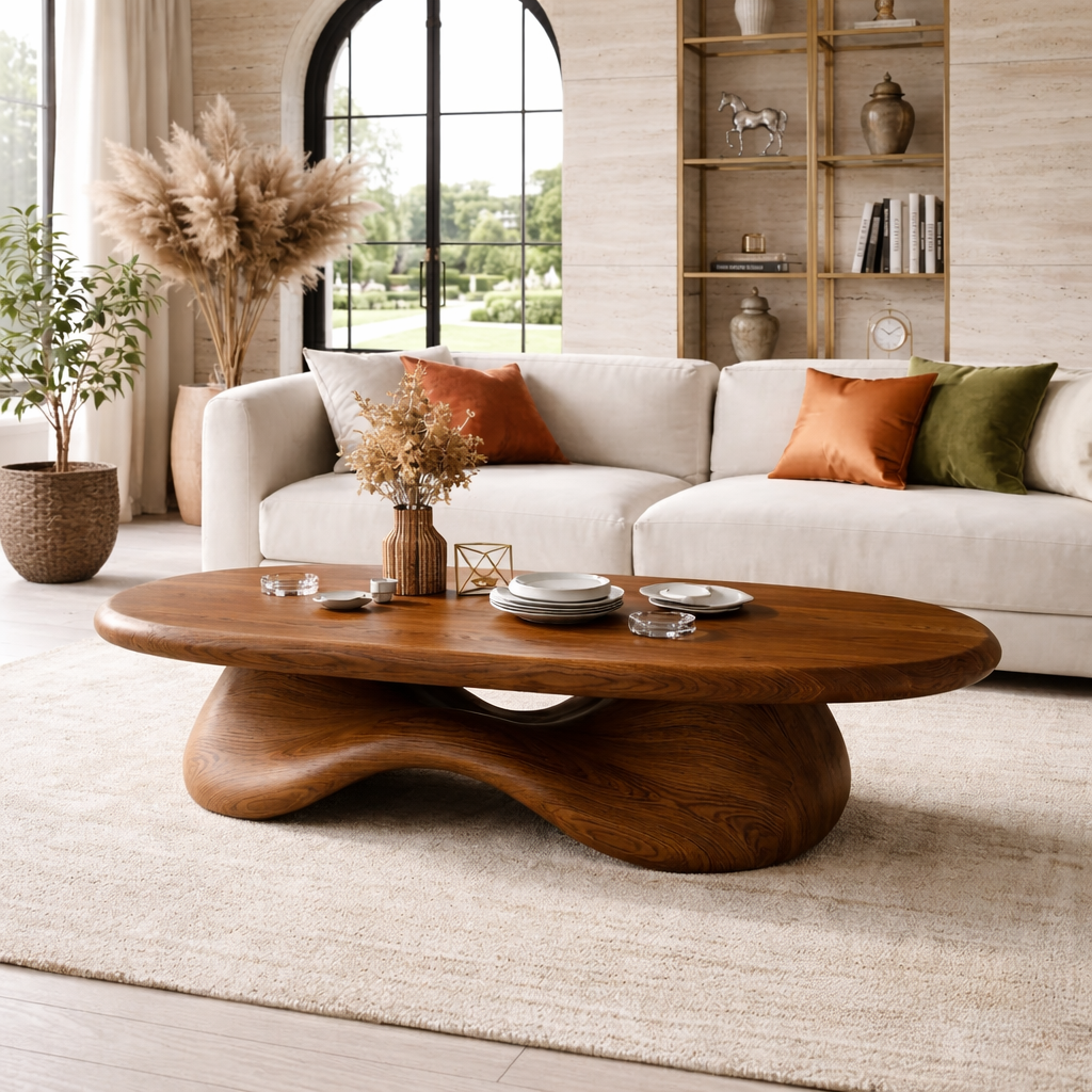 Modern Wooden Coffee Table with Elegant Curved Design - view 2 of 7