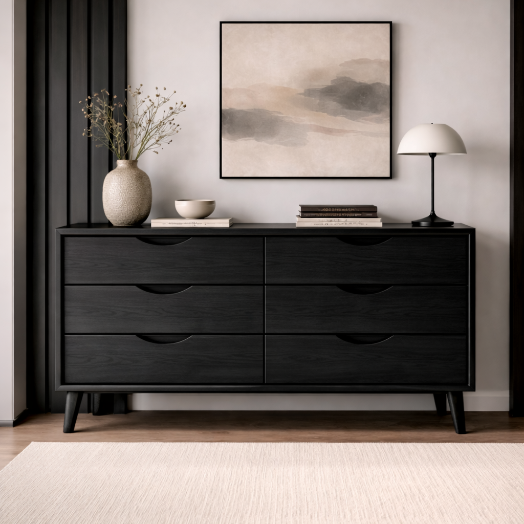 Solid Wood Console Cabinet with 6 Drawers – Modern Mid-Century Storage Sideboard - view 4 of 7